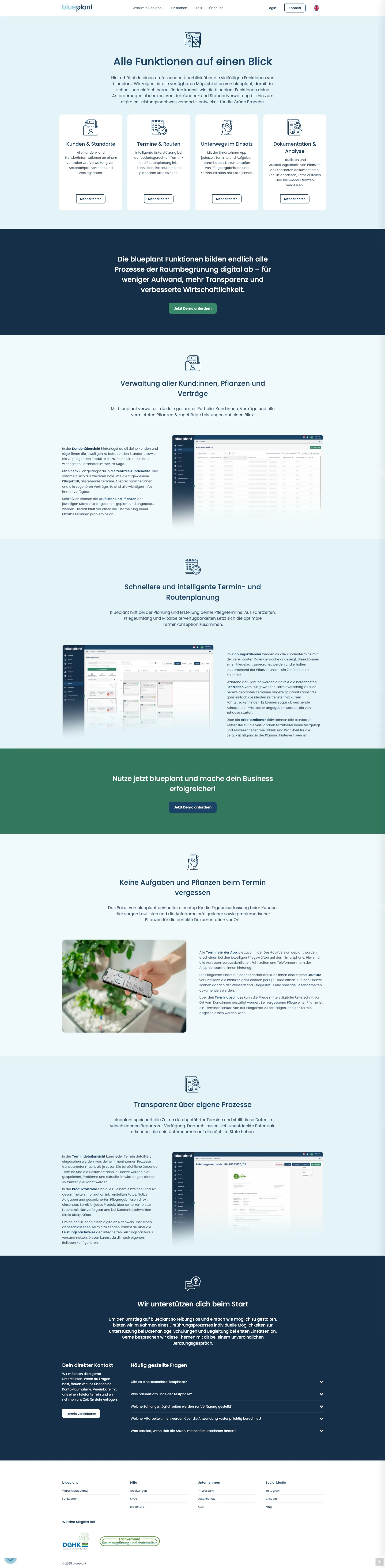 Die live blueplant-Webseite mit der finalen, angepassten Farbgebung