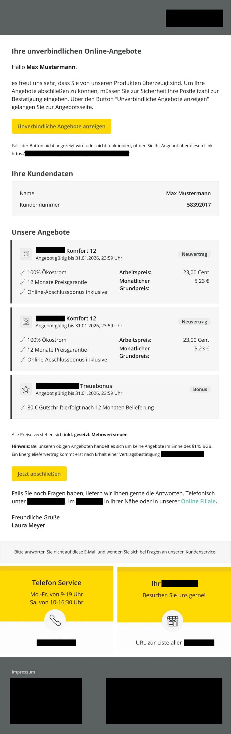 Finale, von mir gestaltete E-Mail-Vorlage im Design-System des Energieversorgers