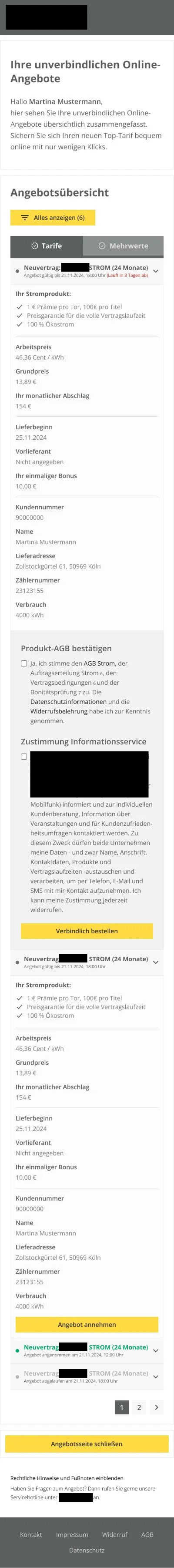 Responsive, mobile Darstellung der Angebotsübersicht mit Akkordeon-Elementen