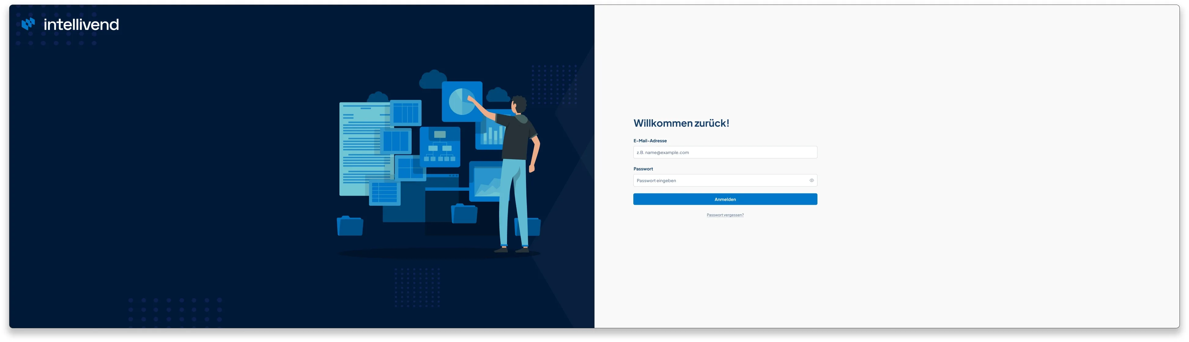 Login-Maske von intellivend auf einem Ultra-Wide-Monitor