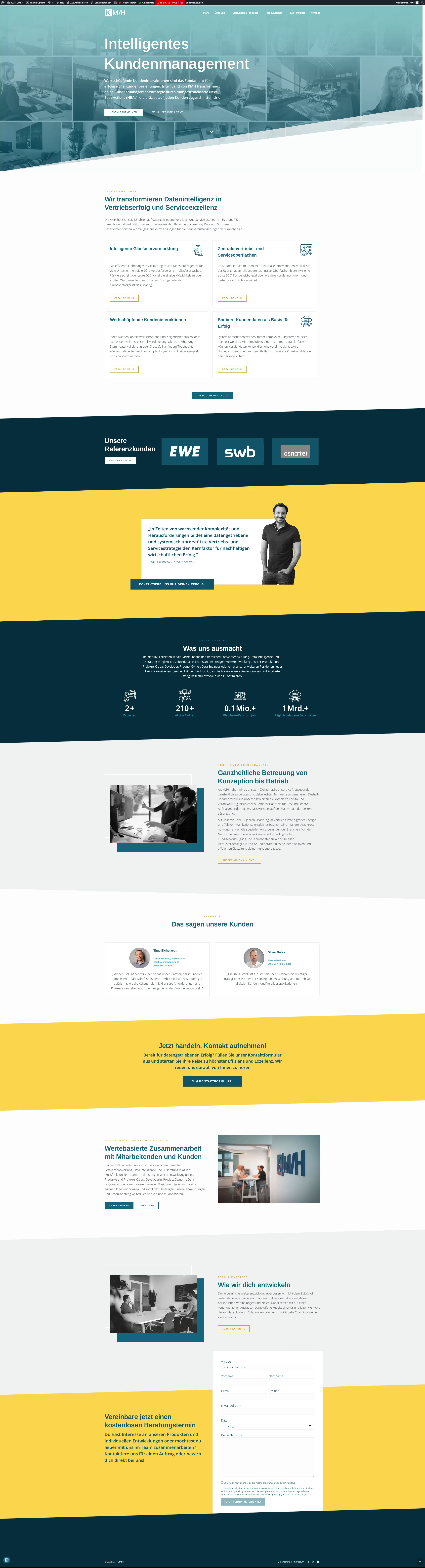 Früher Mockup der KMH-Webseite mit gelben Flächen zur Hervorhebung von CTAs